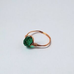 Beautiful Green Bead Handmade Twisted Rusted Gold Wire Ring Size 7